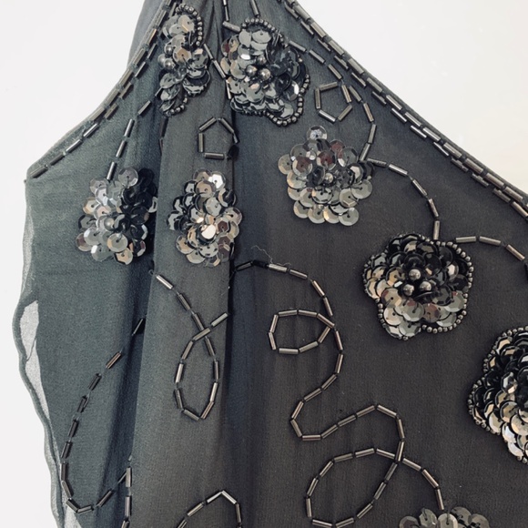 Vintage Rampage Silk Black Maxi Dress Size 7 Sequins Beads 90's Whimsy Goth Prom - Picture 5 of 14